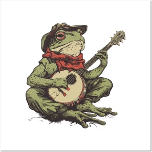 frog playing banjo Posters and Art